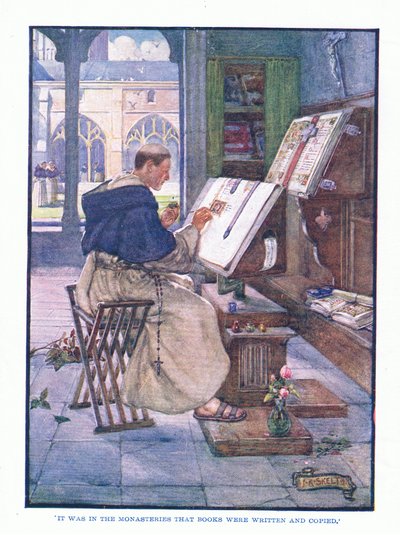 Fue en los monasterios donde se escribieron y copiaron libros, de Literatura Inglesa pub. por T C & EC Jack, c.1920 de J. R. Skelton
