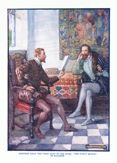 Spenser leyó la primera parte de su libro La Reina de las Hadas a Raleigh, de Literatura Inglesa pub. por T C & EC Jack, c.1920 de J. R. Skelton