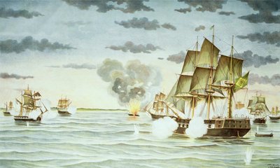 La Batalla de Quilmes durante la Guerra Cisplatina (1825-28) entre Uruguay y Brasil (grabado) de J. Raison