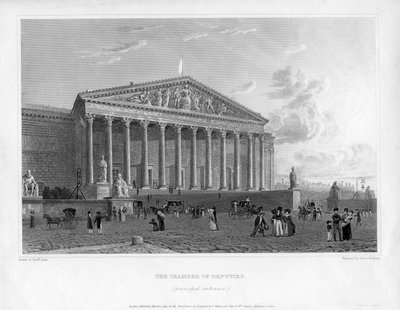 La Cámara de Diputados, entrada principal, París, Francia, 1822 de J. Redaway