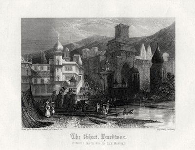 El Ghat, Hurdwar, hindúes bañándose en el Ganges, siglo XIX de J. Redaway