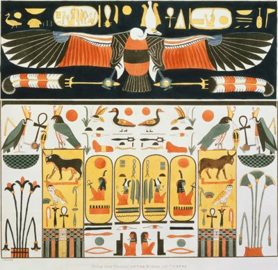 Mural de las Tumbas de los Reyes de Tebas, descubierto por G. Belzoni, placa 2 de `Placas Ilustrativas de las Investigaciones en Egipto y Nubia`, grabado por Charles Hullmandel 1820-22 de J. Ricci