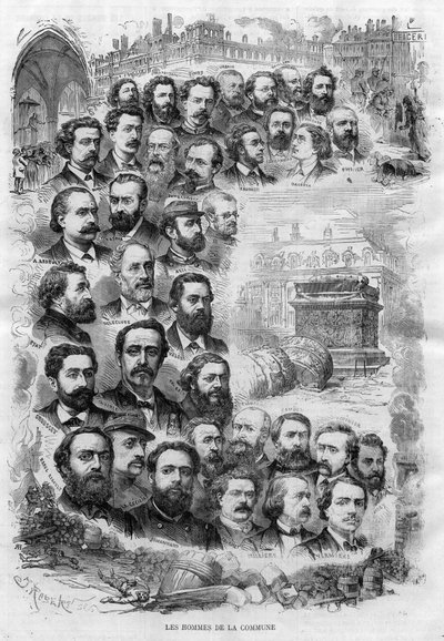 Los hombres de la Comuna de París 1870 grabado por J Robert de 1870 - (Charles Delescluze, Félix Pyat, Charles Ferdinand Gambon, Paschal Grousset, Jules Vallès y Gustave Courbet, Arthur Arnould, Charles Amouroux, Victor Clement, Jules Bergeret, etc...) de J Robert