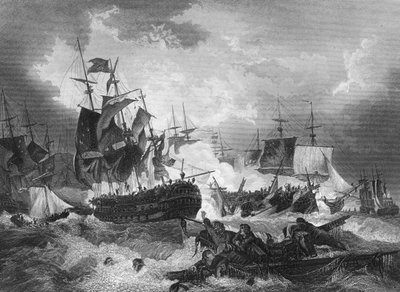 La victoria del almirante Duncan sobre la flota holandesa, Mar del Norte, 11 de octubre de 1797, c1857 de J. Rogers