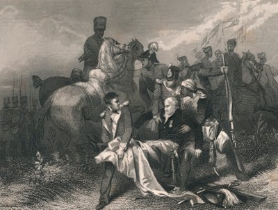 General de División Sir R. H. Sale... Herido mortalmente en la Batalla de Moodkee..., mediados del siglo XIX de J. Rogers