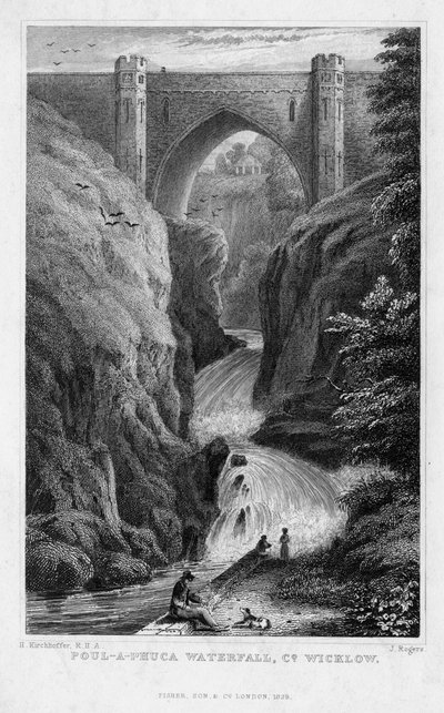 Cascada Poul a Phuca, Condado de Wicklow, 1829 de J. Rogers