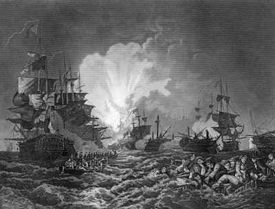 La Batalla del Nilo, Egipto, 1 de agosto de 1798 c1857 de J. Rogers