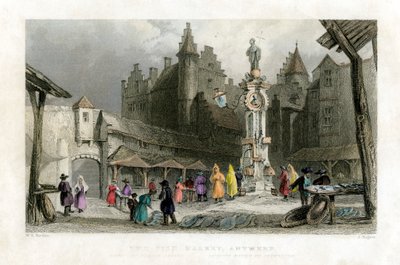 El mercado de pescado, Amberes, Bélgica, siglo XIX de J. Rogers