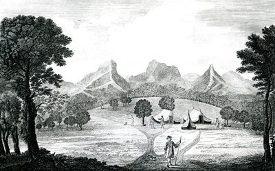 Vista de la tienda del comodoro en la isla de Juan Fernández, c.1745 de J. S. Mason