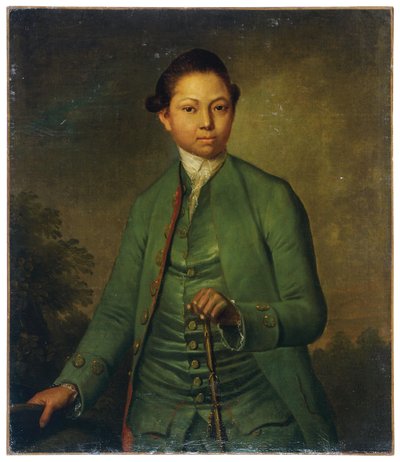 Retrato de un joven con chaqueta verde y bastón en la mano (óleo sobre lienzo) de J. Schult