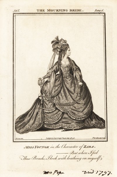 La señorita Elizabeth Younge en el personaje de Zara en The Mourning Bride de William Congreves de J. Thornthwaite