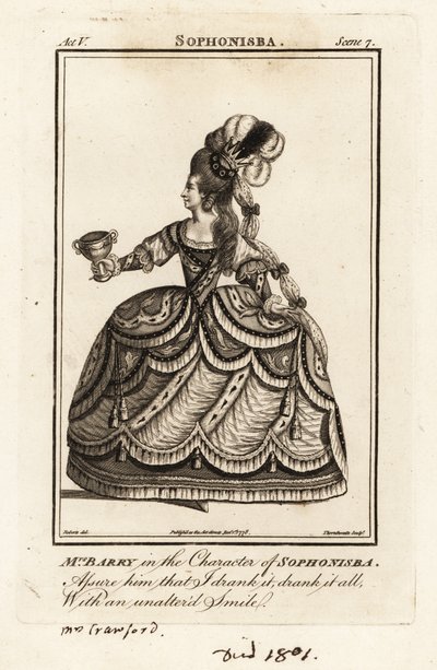 La señora Ann Barry en el personaje de Sophonisba en Sophonisba de James Thomsons de J. Thornthwaite