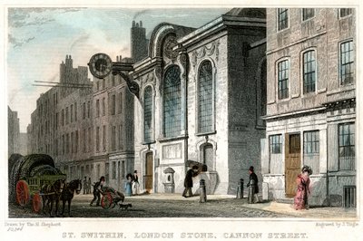 Iglesia de San Swithin y la Piedra de Londres, Cannon Street, Ciudad de Londres, c1830 de J. Tingle