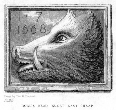 Letrero de la posada de la Taberna Boars Head, Eastcheap, Londres de J. Tingle