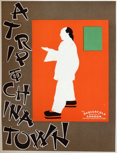 Arte. Entretenimiento. Un viaje a Chinatown, obra musical de Charles Hoyt. Cartel de Berggarstaff, Inglaterra, c.1891-1895 (cartel) de J. and W. Beggarstaff
