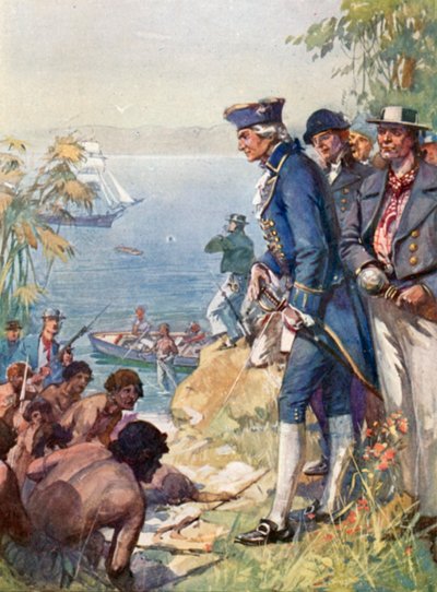 El capitán Cook en tierra en Tahití, 1769 de J. Williamson