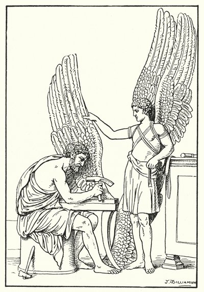 Dédalo e Ícaro, de un bajorrelieve, Roma (litografía) de J. Williamson