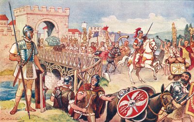El Imperio Romano: una columna de soldados avanza por un puente. de J. Williamson