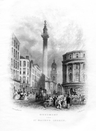 Monumento e Iglesia de San Magnus el Mártir, Londres, siglo XIX de J. Woods