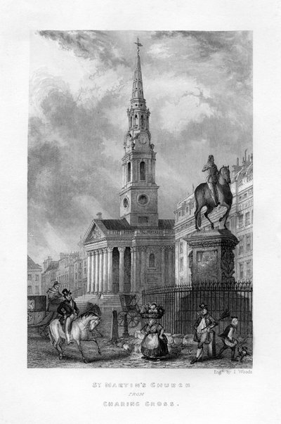 Iglesia de San Martín desde Charing Cross, Londres, siglo XIX de J. Woods