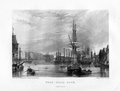 West India Dock, Londres, siglo XIX de J. Woods