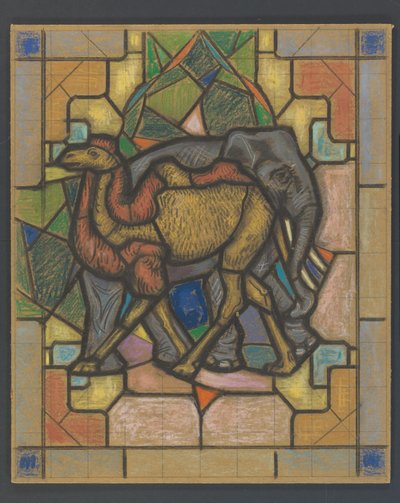 Diseño para una vidriera con un camello y un elefante de Jaap Weyand
