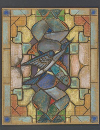Diseño para una vidriera con un pájaro y un pez de Jaap Weyand