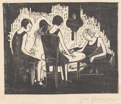 Cuatro mujeres sentadas en una mesa de Jac Jongert (signed by artist)