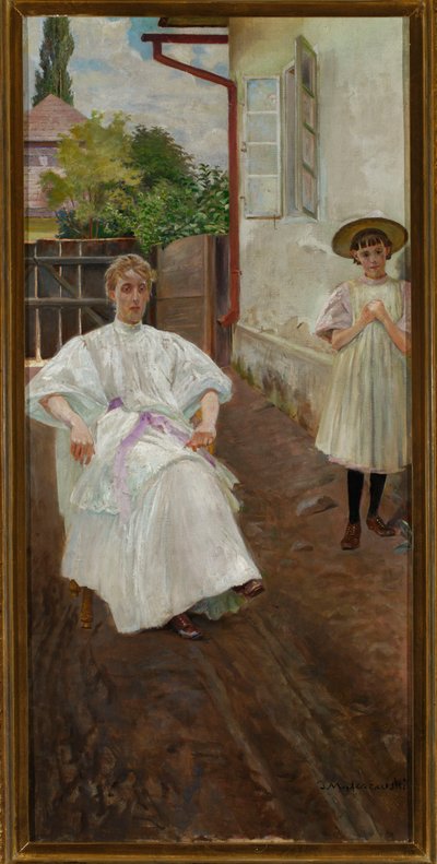 Delante de la casa: la esposa y la hija del artista de Jacek Malczewski