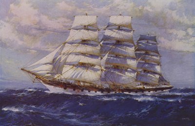 Barco de vela Taranaki (litografía en color) de Jack (after) Spurling