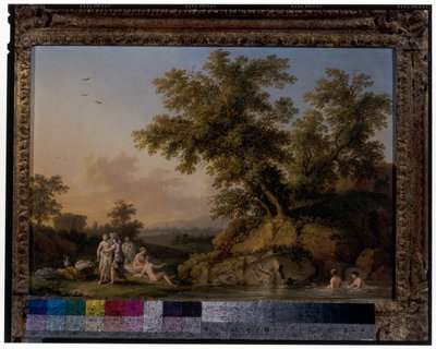 Un par de paisajes con ninfas bañándose de Jacob Philippe Hackert