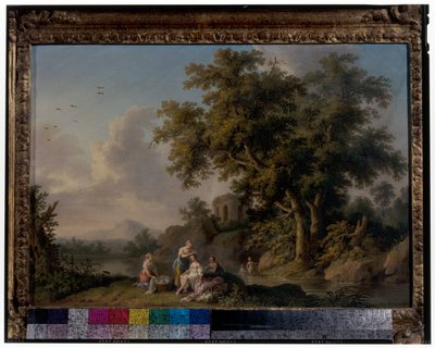 Un par de paisajes con ninfas bañándose de Jacob Philippe Hackert