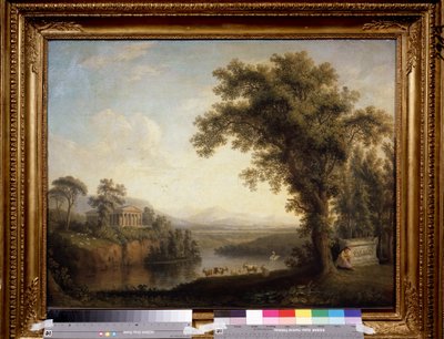 ""Paisaje antiguo con la tumba de Faetón"" (Paisaje antiguo con la tumba de Faetón) Clymene llorando en la tumba de su hijo. Pintura de Jacob Philipp Hackert dijo Hackert de Italia (1737-1807) 1785 Dim. 65,5x89 cm Museo Pushkin, Moscú de Jacob Philippe Hackert