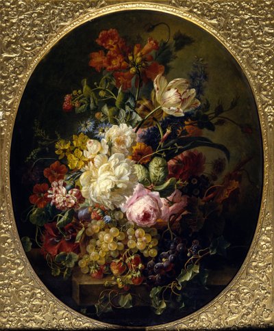 Flores y frutas. Pintura de Moise Jacobber (1786-1863) de Jacob Ber