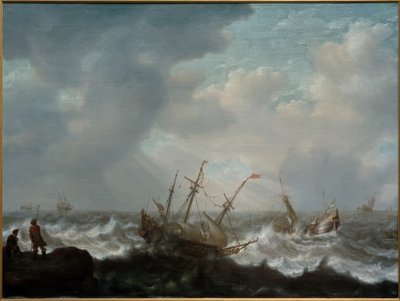 Barcos de tres mástiles y otros barcos en mar tormentoso de Jacob Adriaensz Bellevois