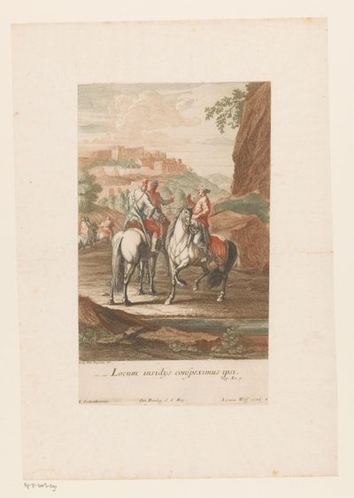 Los jinetes eligen un buen lugar para la batalla. Locum insidijs conspeximus ipsi (título sobre el objeto) de Jacob Andreas Fridrich (I)