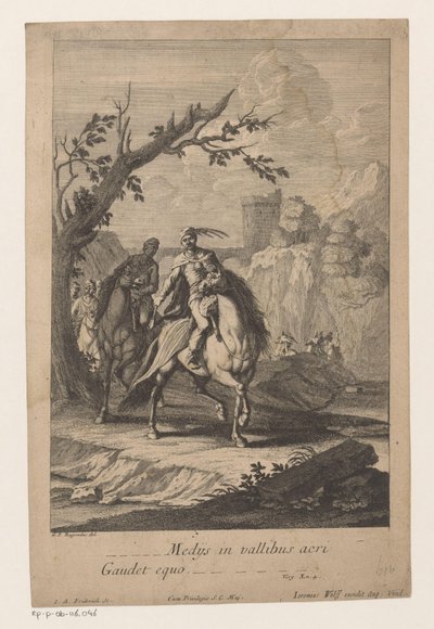 Ruiters trekken puerta del valle Mosquitos en valles afilados Se regocija con el caballo (título sobre objeto) de Jacob Andreas Fridrich (I)