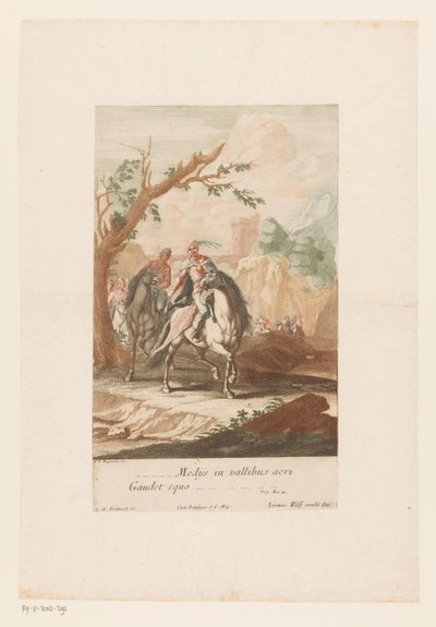 Ruiters trekken puerta del valle Mosquitos en valles afilados Se regocija con el caballo (título sobre objeto) de Jacob Andreas Fridrich (I)
