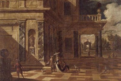 Capricho arquitectónico con figuras elegantes de Jacob Balthasar Peeters