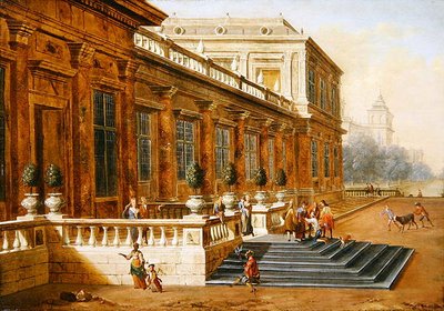 El regreso del hijo pródigo en los escalones de un palacio clásico de Jacob Balthasar Peeters