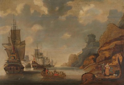 Una escuadra francesa cerca de una costa rocosa de Jacob Bellevois