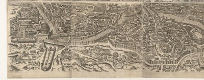 Plattegrond van Rome ten tijde van keizer Augustus (onderste blad) Una imagen muy precisa de la ciudad antigua formada a partir de monumentos antiguos. Efigies de la antigua Roma a partir de restos de edificios en ruinas (...) de Jacob Bos