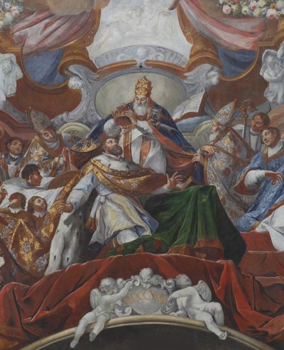 La Coronación Imperial de Carlos el Grande por el Papa León III en 800 de Jacob Carl Stauder