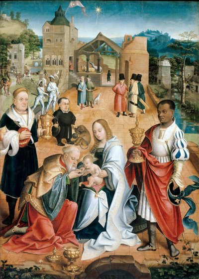 La adoración de los magos (Panel central del tríptico) de Jacob Claesz. von Utrecht