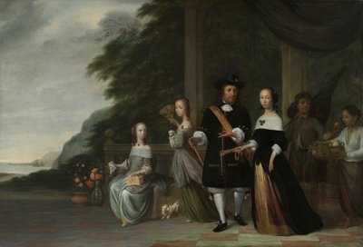 Pieter Cnoll, Cornelia van Nijenrode, sus hijas y dos siervos esclavizados
Pieter Cnoll y Cornelia van Nijenrode, sus dos hijas Catharina y Hester, el esclavizado Surapati y una mujer esclavizada de Jacob Coeman