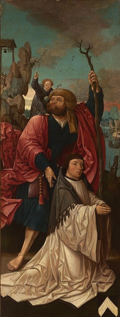 Holandés: De Saint Christopher con un fundador Canónigo Dirk Willemsz van Rietwijk con San Cristóbal de Jacob Cornelisz van Oostsanen