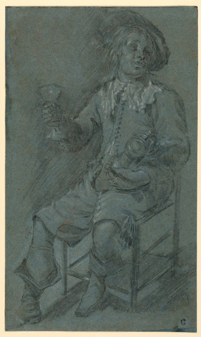 Dibujo, Caballero sentado con copa de vino, 1650-60 de Jacob Duck