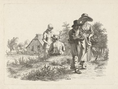 Mujer ciega y figuras conversando en una granja Impresiones de estudio / Etudes gravées (título de la serie) de Jacob Ernst Marcus