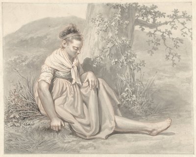 Campesina sentada en el suelo junto a un árbol de Jacob Ernst Marcus