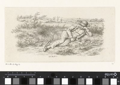 Hombre recostado en un paisaje Impresiones de estudio / Etudes gravées (título de la serie) de Jacob Ernst Marcus